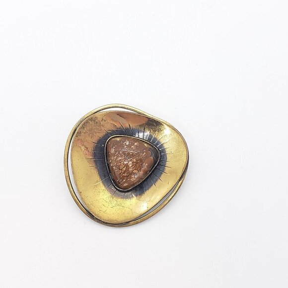 Vintage * Brass Brutalist Pin Necklace Pendant - Picture 1 of 3
